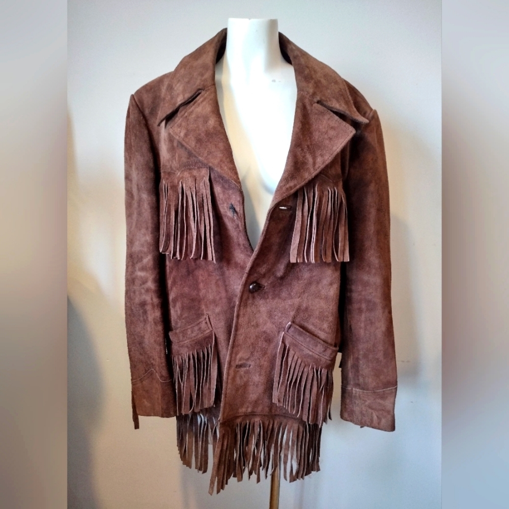 Brown Suede Fringe Men's Jacket